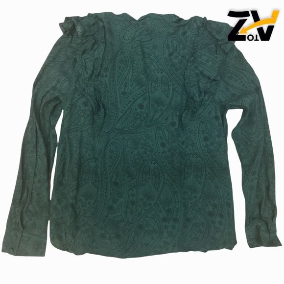 Women's Paisley Print Ruffle Long Sleeve Dramatic Blouse Size S - Picture 7 of 9